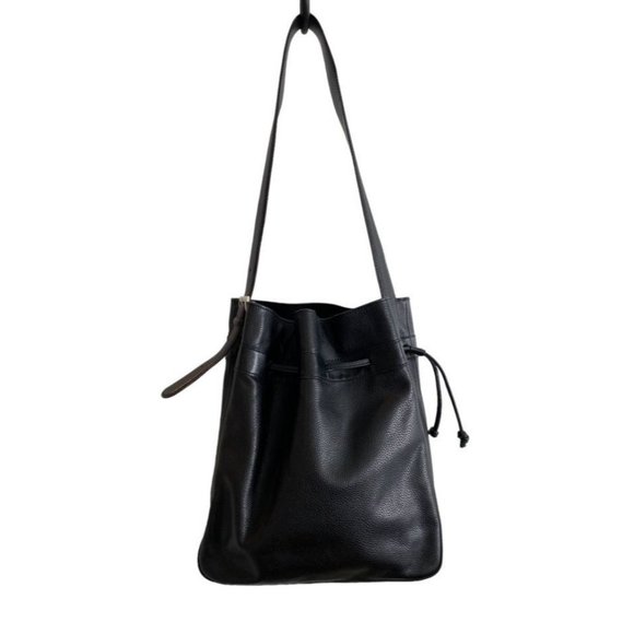 Longchamp Bags Vintage Longchamp Black Leather Drawstring Bucket